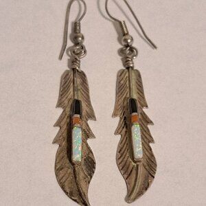 Sterling Silver Feather Earrings Handcrafted Native American Barney Earrings